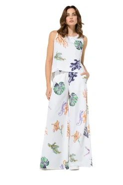 Vrouwen Caroline Biss 3581-69 / Comfortabele Wijde Katoenen Broek, Normal Waist