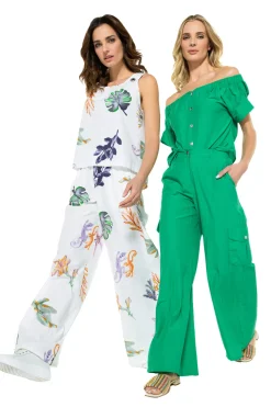 Vrouwen Caroline Biss 3581-69 / Comfortabele Wijde Katoenen Broek, Normal Waist