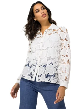 Vrouwen Caroline Biss 1606-91 / Halfdoorzichtige Katoenen Bloes Met Broderie