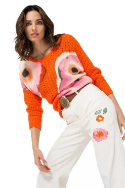 Vrouwen Caroline Biss 1280-69 / Los Gebreide Lange Pull Met Opdruk