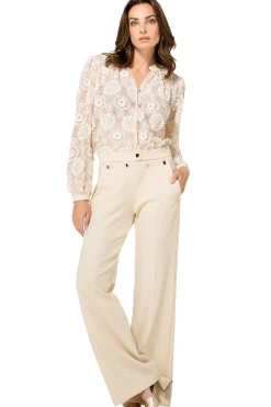 Vrouwen Caroline Biss 1605-34 / Rechtvallende Bloes In Stretch Tulle Met Broderie