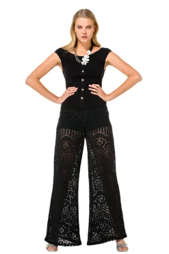 Vrouwen Caroline Biss 1546-10 / Soepelvallende Broek In Crochet, Wijd Been, Normal Waist