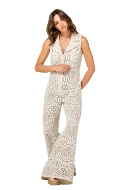 Vrouwen Caroline Biss 1543-34 / Soepelvallende Jumpsuit In Crochet, Wijd Been