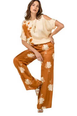 Vrouwen Caroline Biss 1576-32 / Soepelvallende Shiny Broek, Wijd Been, Normal Waist